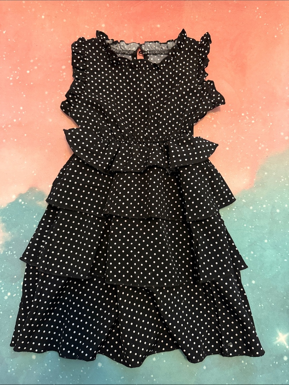 Girls Black Polka Dot Ruffle Tiered Party Dress